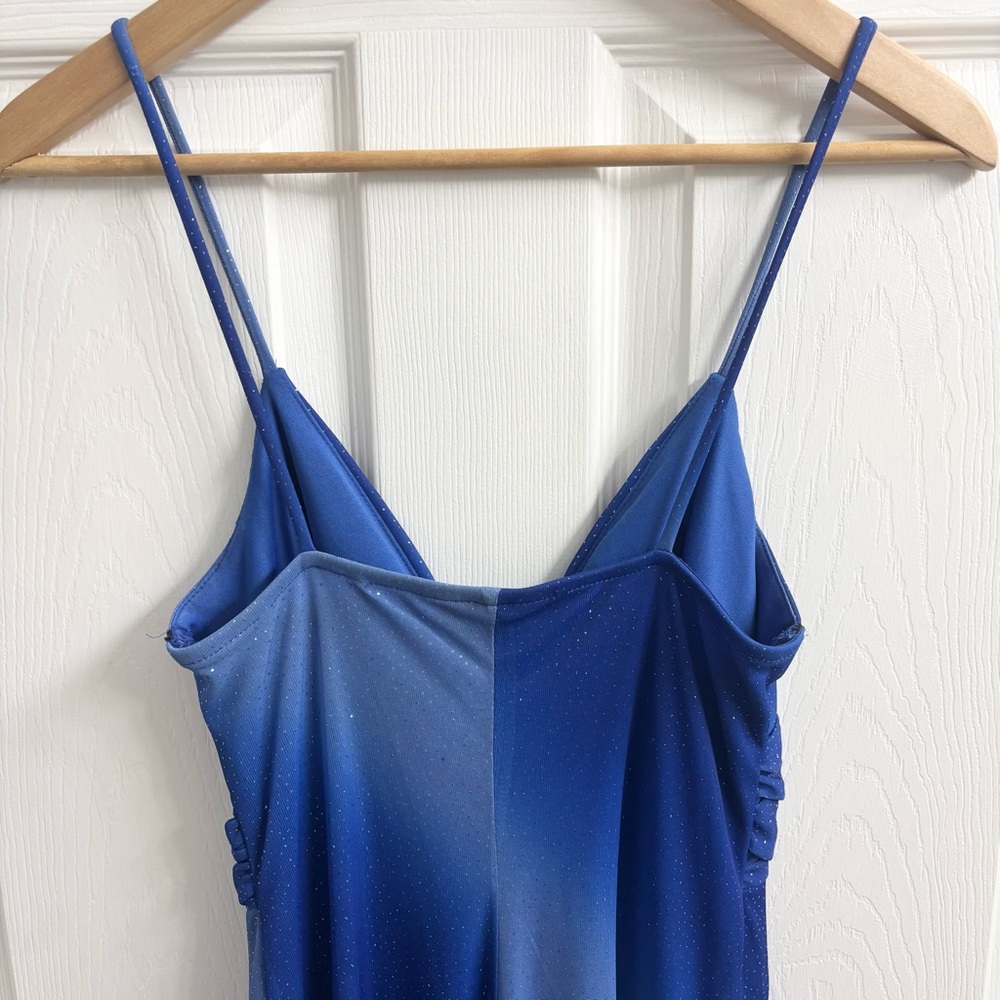 Vintage Y2K Dress Medium Blue Ombré Babydoll Sparkle Shimmer Glitter Hi-Low Hem - Picture 7 of 9